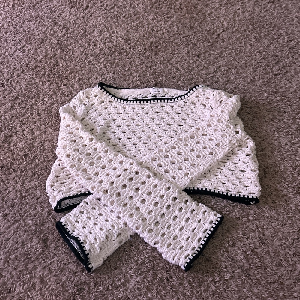 Cotton On Cream Crochet Sweater with Black Trim